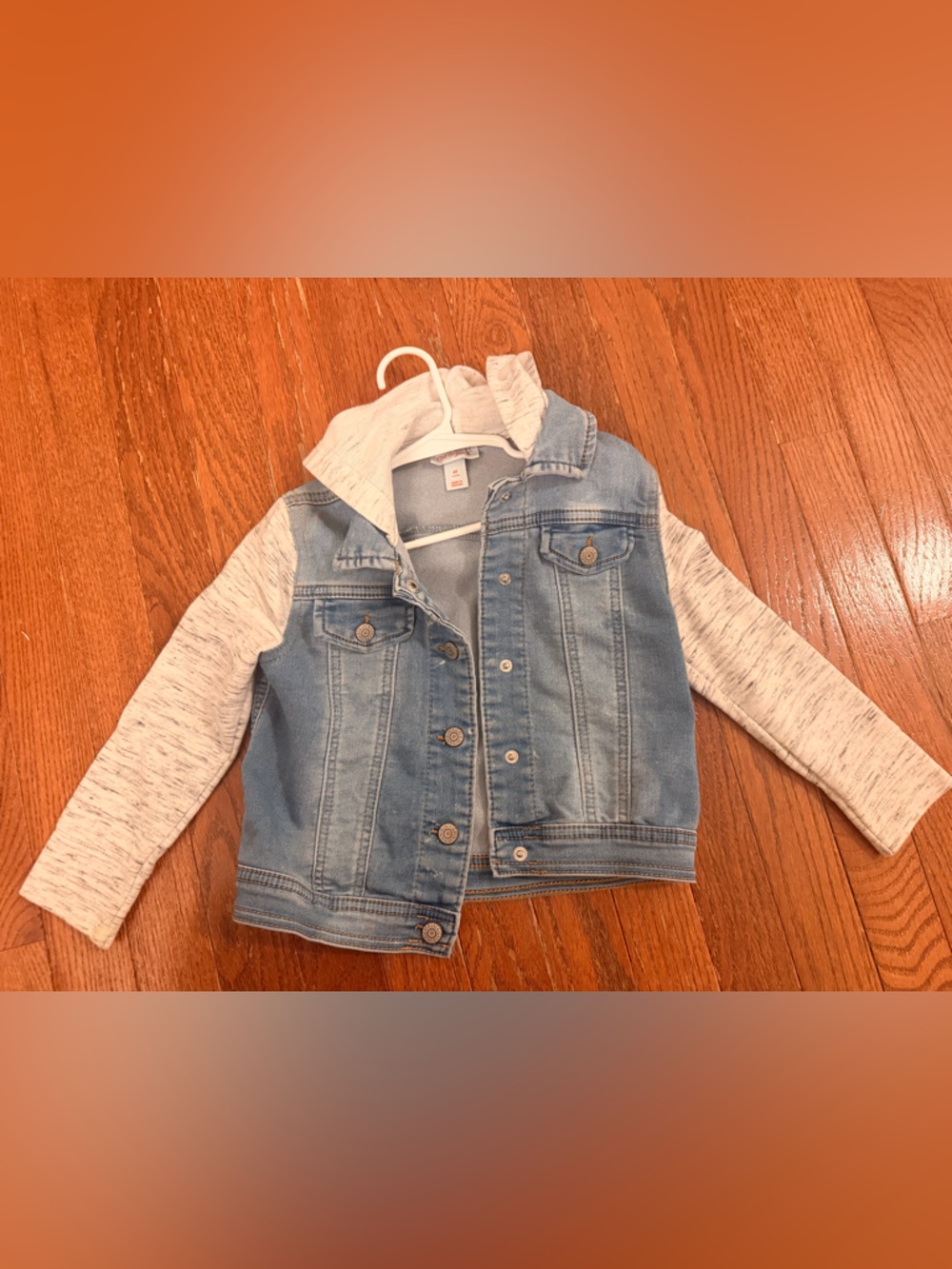 Cat & Jack Light Blue Denim Jacket with Heather Gray Hoodie and Sleeves